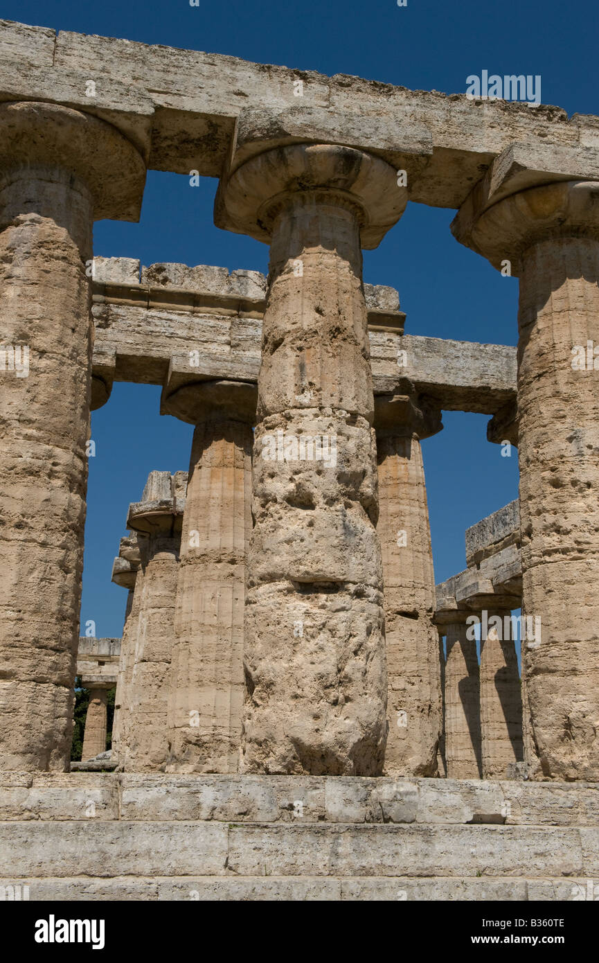 Temple of Hera (6th Century BC), the oldest temple in Paestum Stock Photo