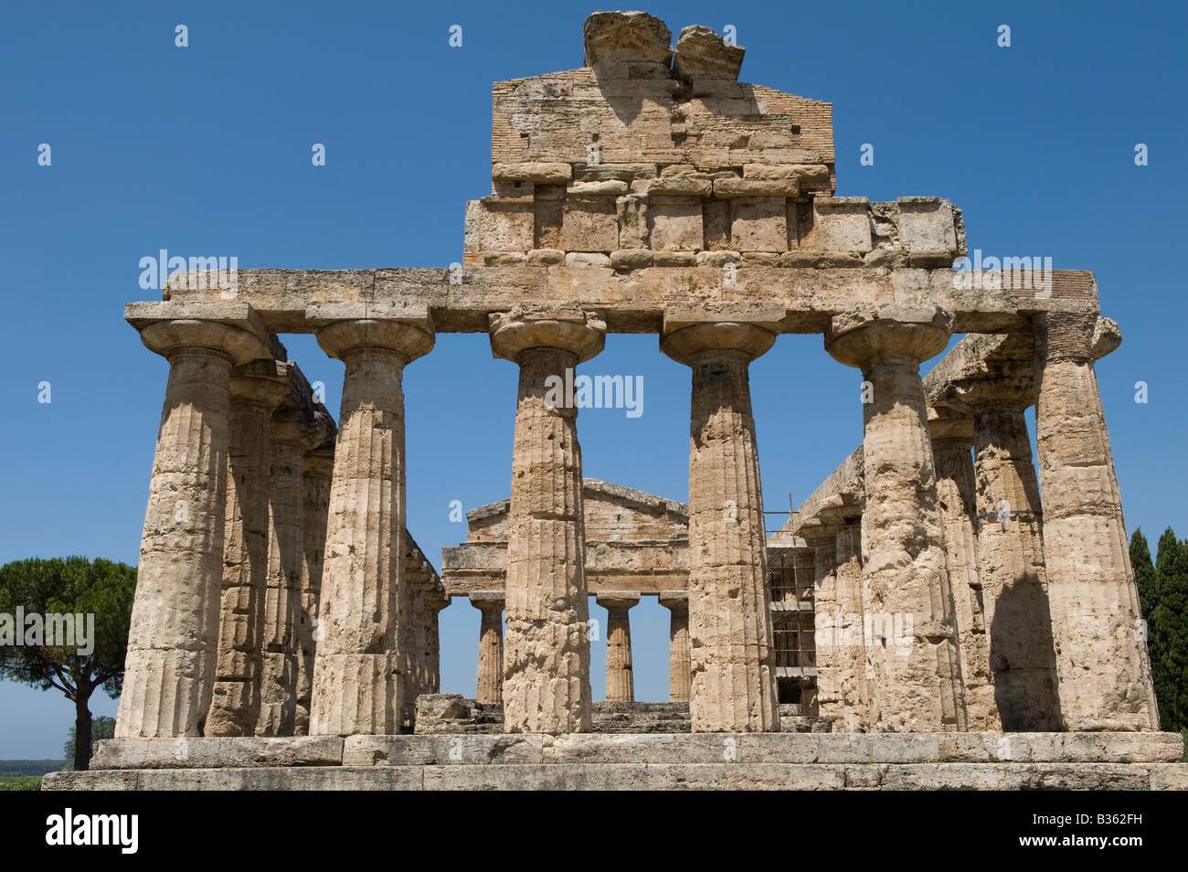 Temple of Ceres (6th century BC) with its unique tall pediment. Stock Photo