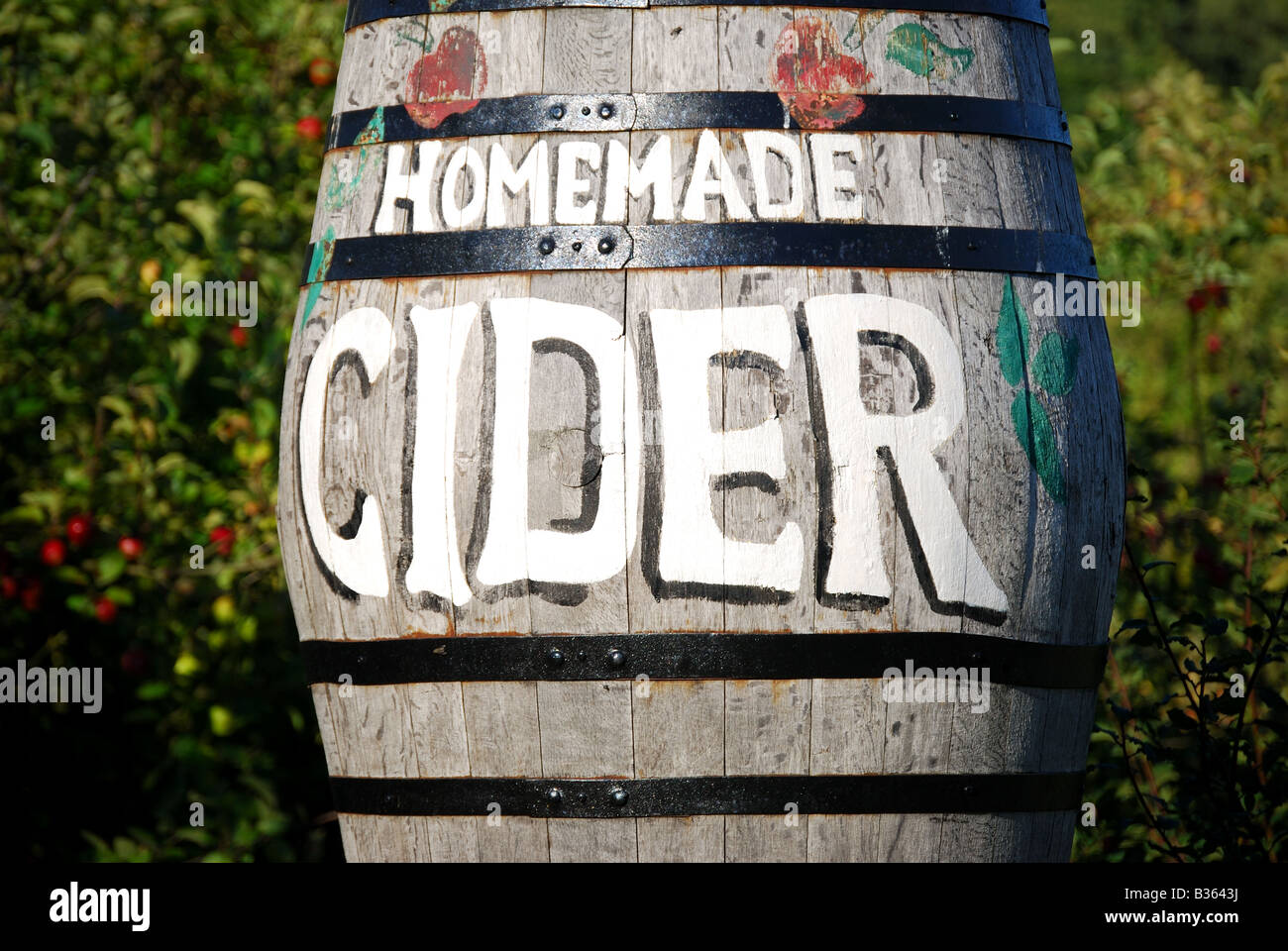 Cider barrel, Badger's Hill Cider farm, Nr.Chilham, Kent, England, United Kingdom Stock Photo