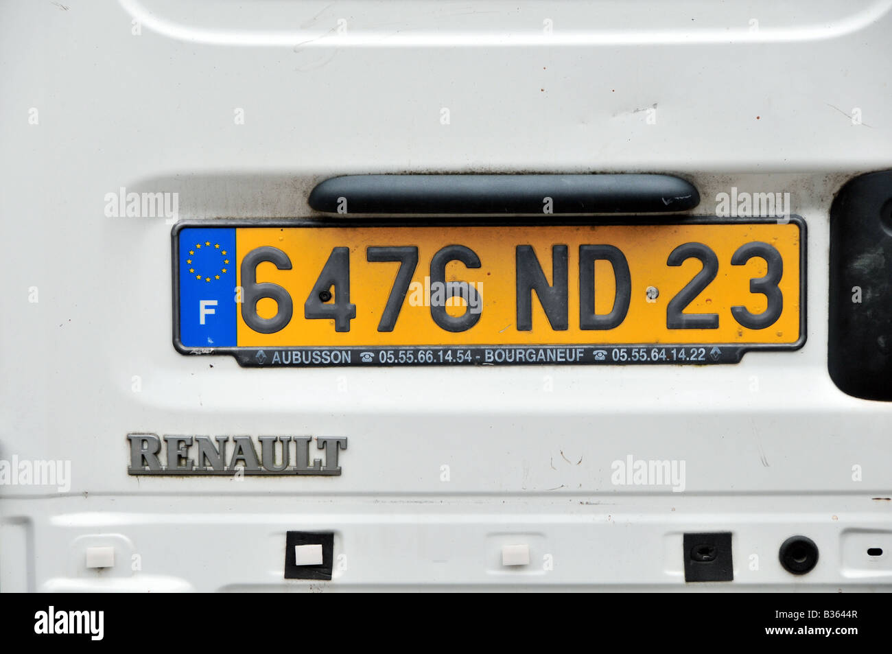 Number plate on French Renault van Stock Photo