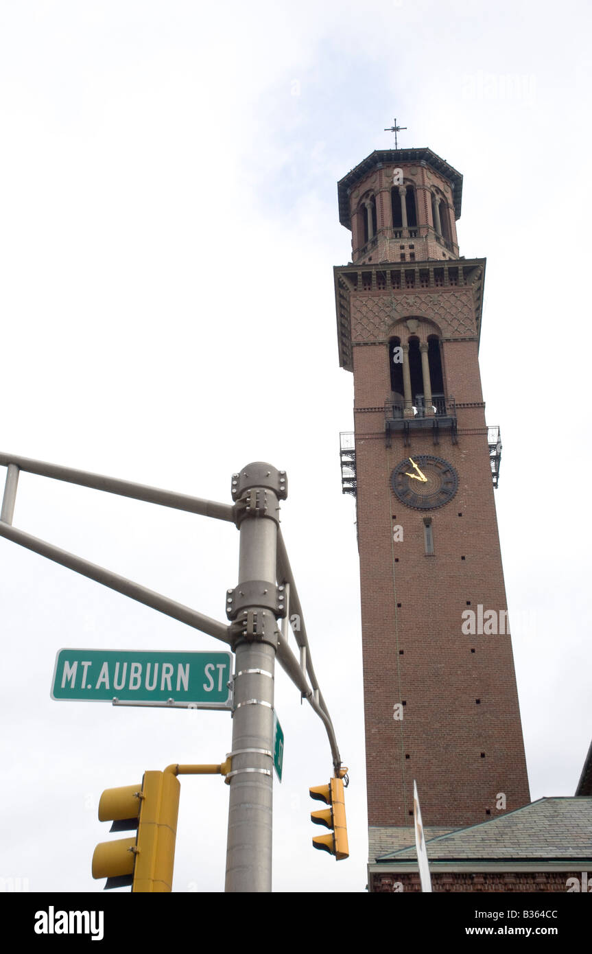 church belltower near the bow and arrow at harvard in cambridge massachusetts Stock Photo