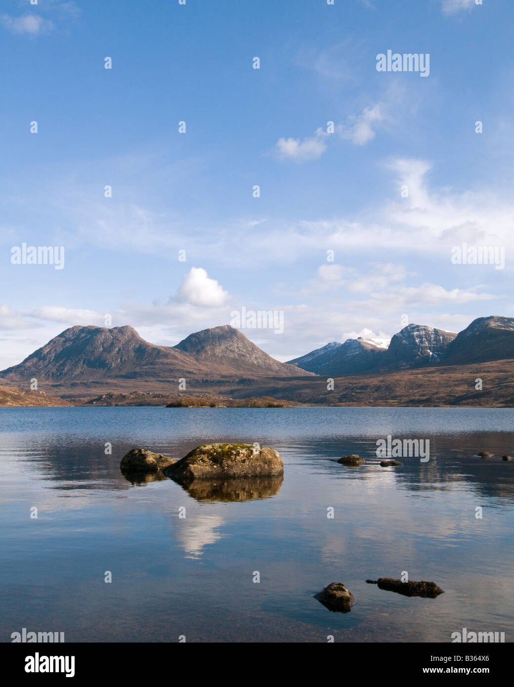 Beinn an Eoin and Ben More Coigach from Loch Bad a Ghaill, Sutherland, NW Scotland. Stock Photo