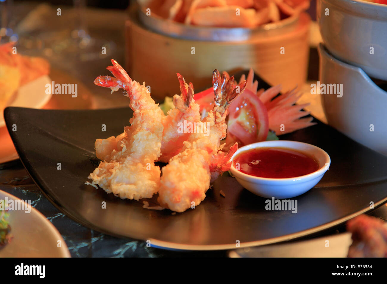 Deep Fried King Prawns Thai Food in a restaurant setting Stock Photo