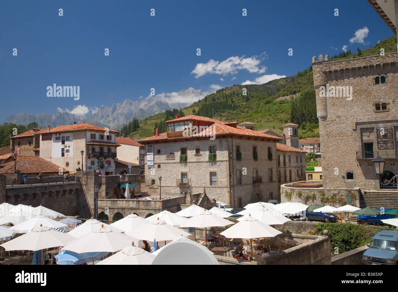 Potes town in the middle of the Picos de Europa mountains Stock Photo