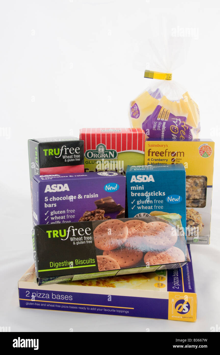 Selection of gluten free produce available from UK supermarkets Stock Photo