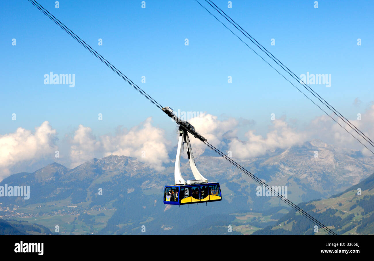 Cable car between Col du Pillon and Scex Rouge, travel destination Glacier 3000, Gstaad, Les Diablerets, Switzerland Stock Photo