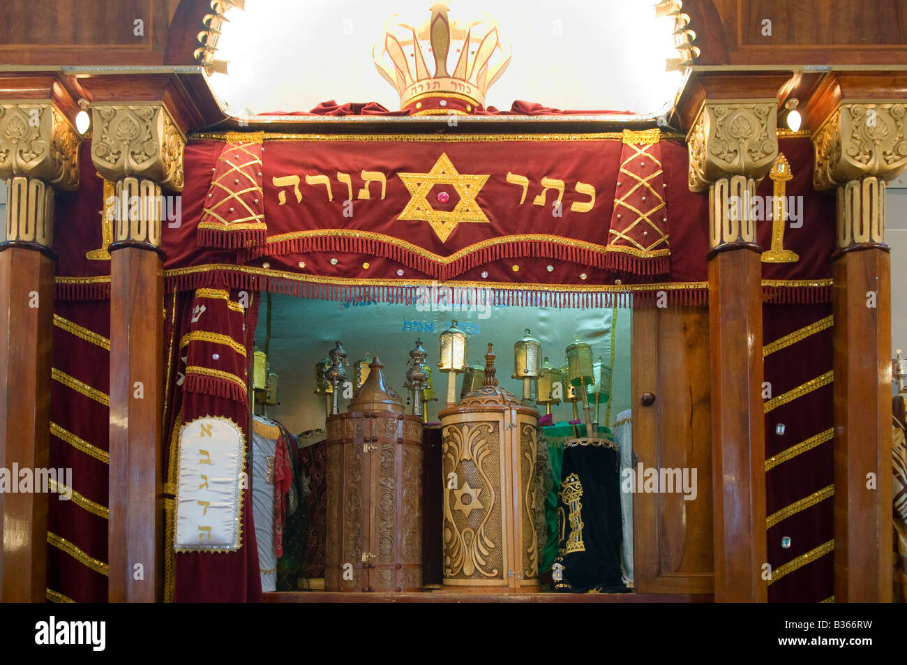 An Open Torah Ark Closet Which Contains The Jewish Torah Scrolls In The An Open Torah Ark Closet Which Contains The Jewish Torah Scrolls In The