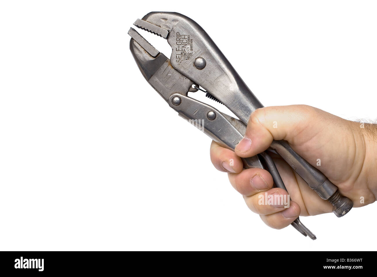Hand gripping a self locking (or mole) wrench Stock Photo Alamy