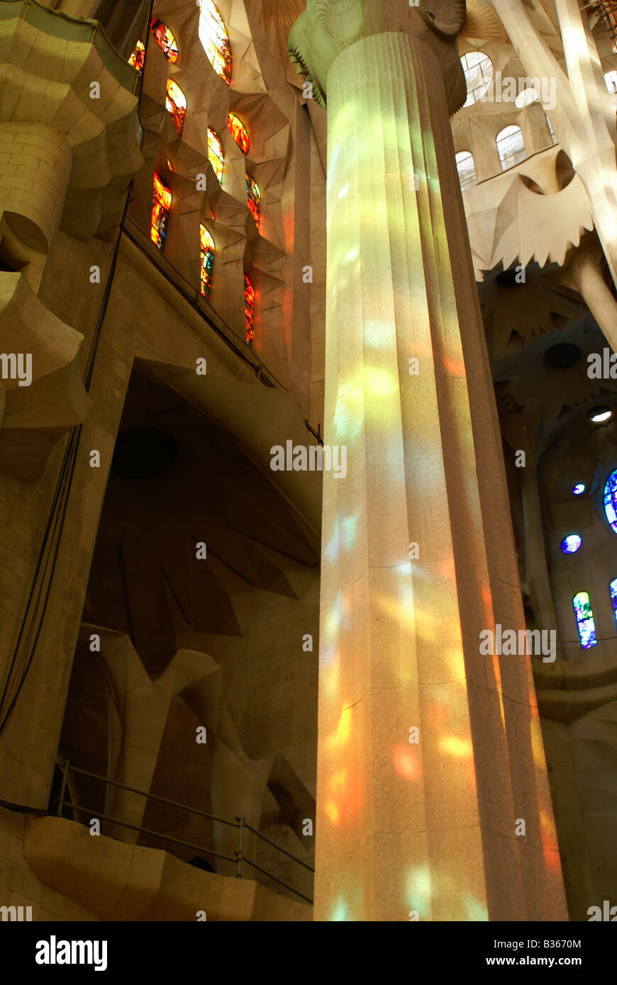 Column and interior of Sagrada Familia church, in Barcelona, Spain ...