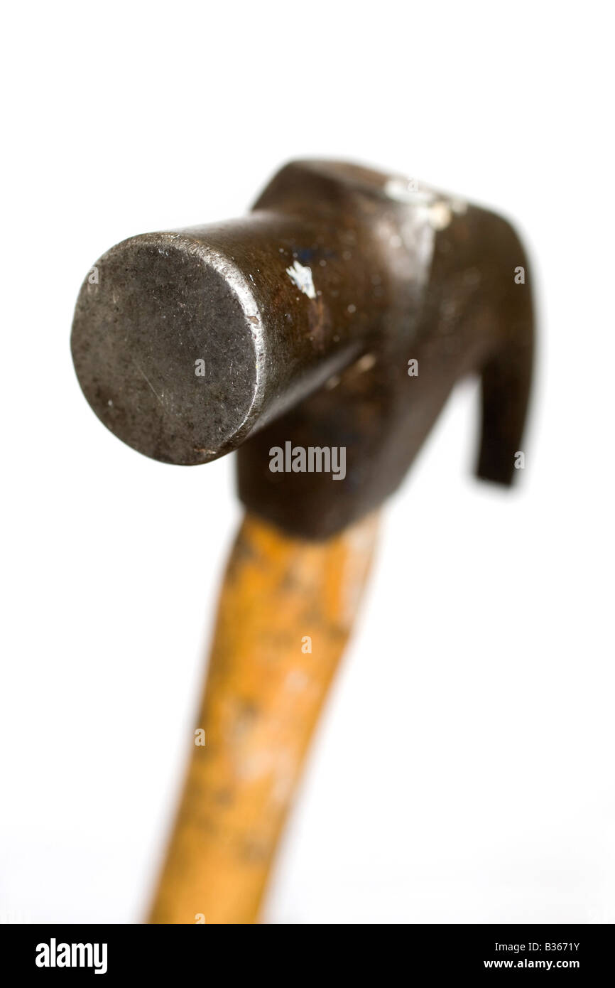 Well used looking claw hammer in close up Stock Photo