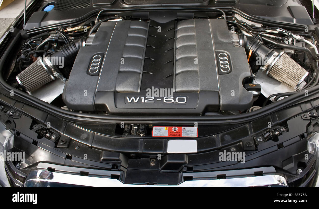 detail of a motor of an audi W12 6.0 at Zagreb Auto Show in Croatia from 28.3.2008 - 06. 04. 2008. Stock Photo