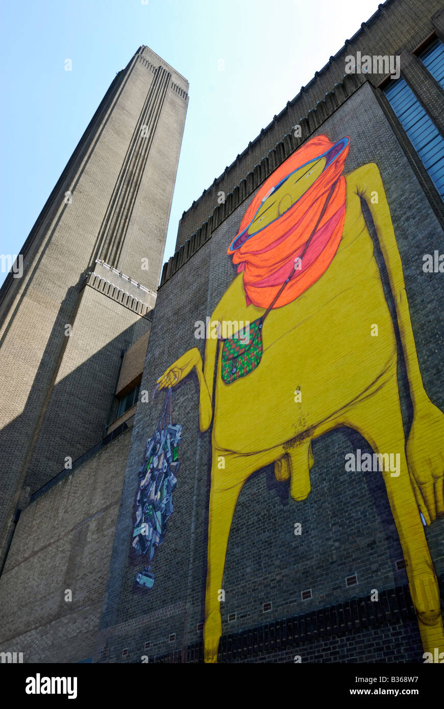 England, London, Southbank, Tate Modern Gallery, artist Os Gêmeos mural Stock Photo