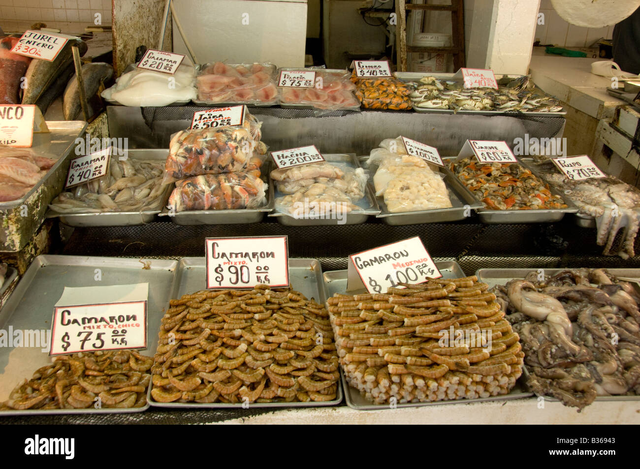 Ensenada Fish Market on the Wharf by the Harbor Stock Photo