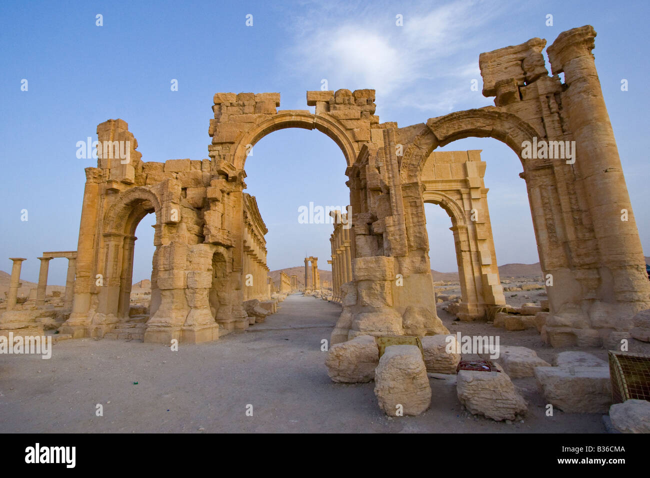 Monumental Arch in the Roman Ruins of Palmyra in Syria Stock Photo