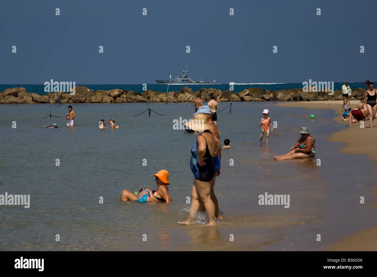 Recreation and fun on Dado Beach, Mediterranean coast, Haifa Israel Stock Photo