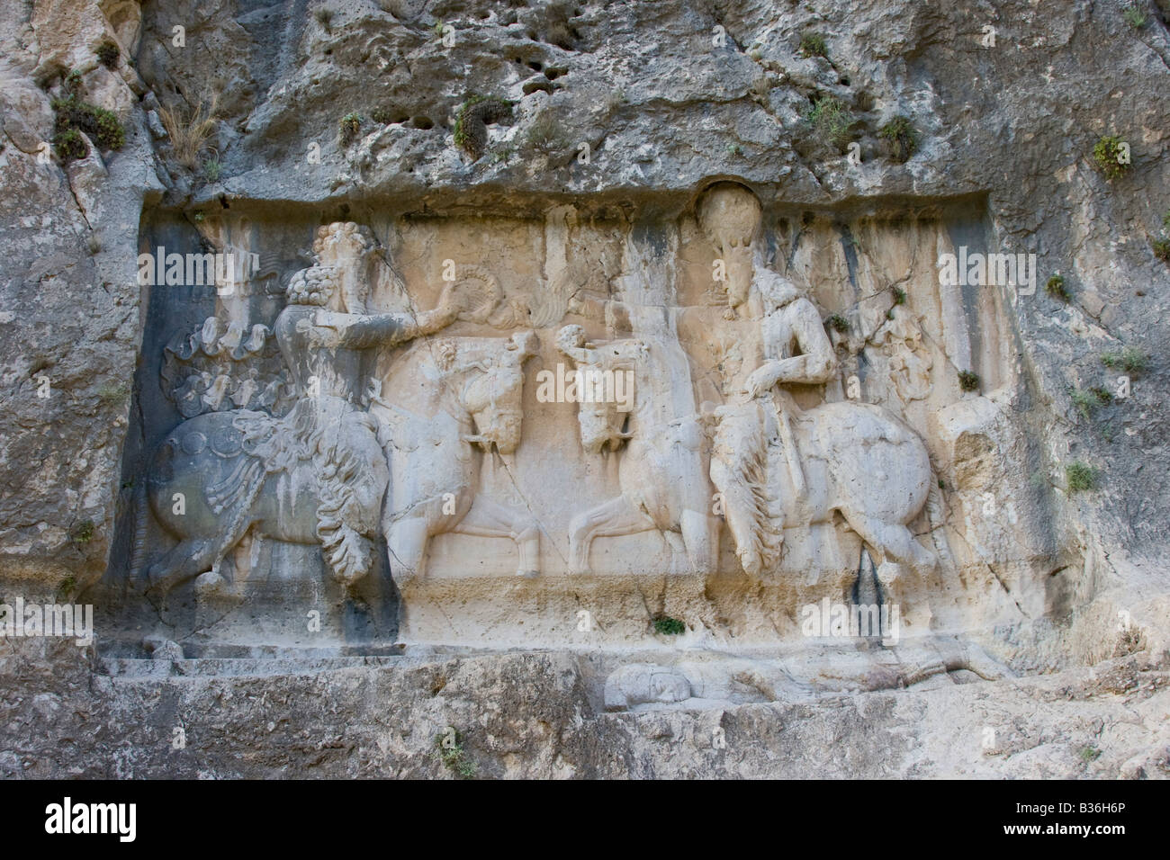 Sassanian Relief Carving at Bishapur in Iran Stock Photo