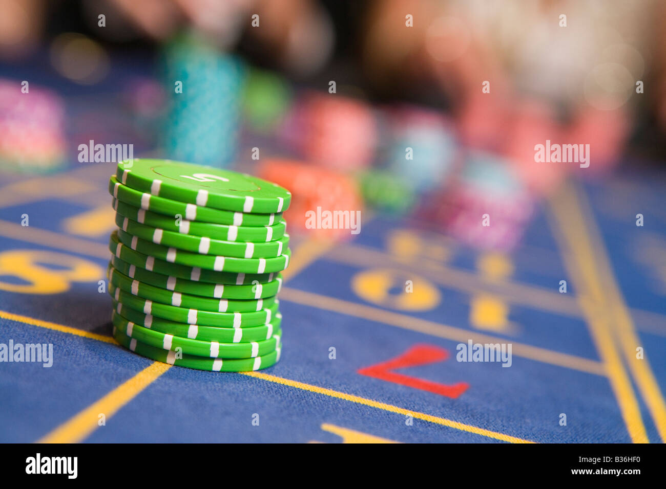 Roulette table with chips on it (selective focus) Stock Photo