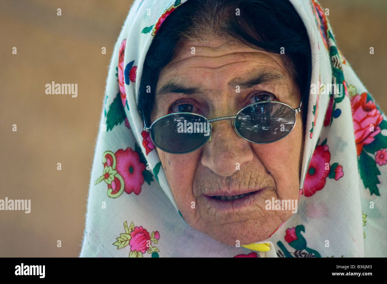 Elderly Local Woman in Abiyaneh Iran Stock Photo