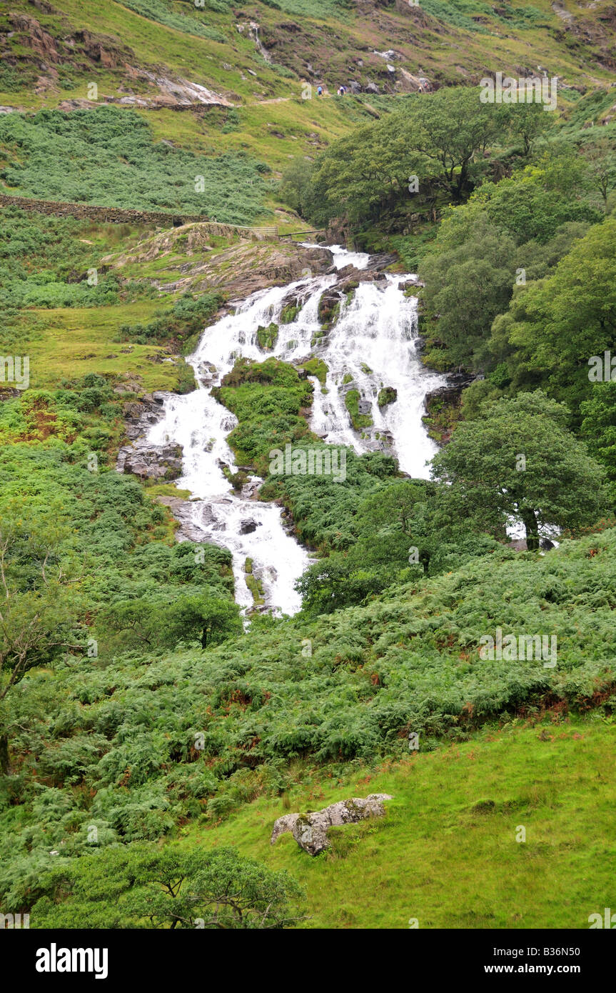 Cascading water on the Watkin Path Snowdonia Wales Cymru Stock Photo