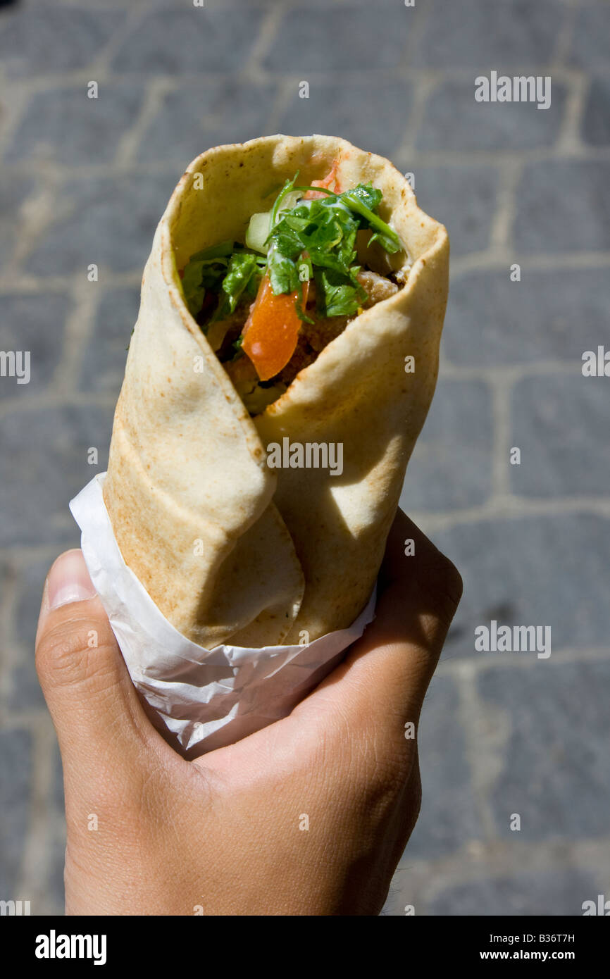 Falafel Sandwhich in the Old City in Aleppo Syria Stock Photo