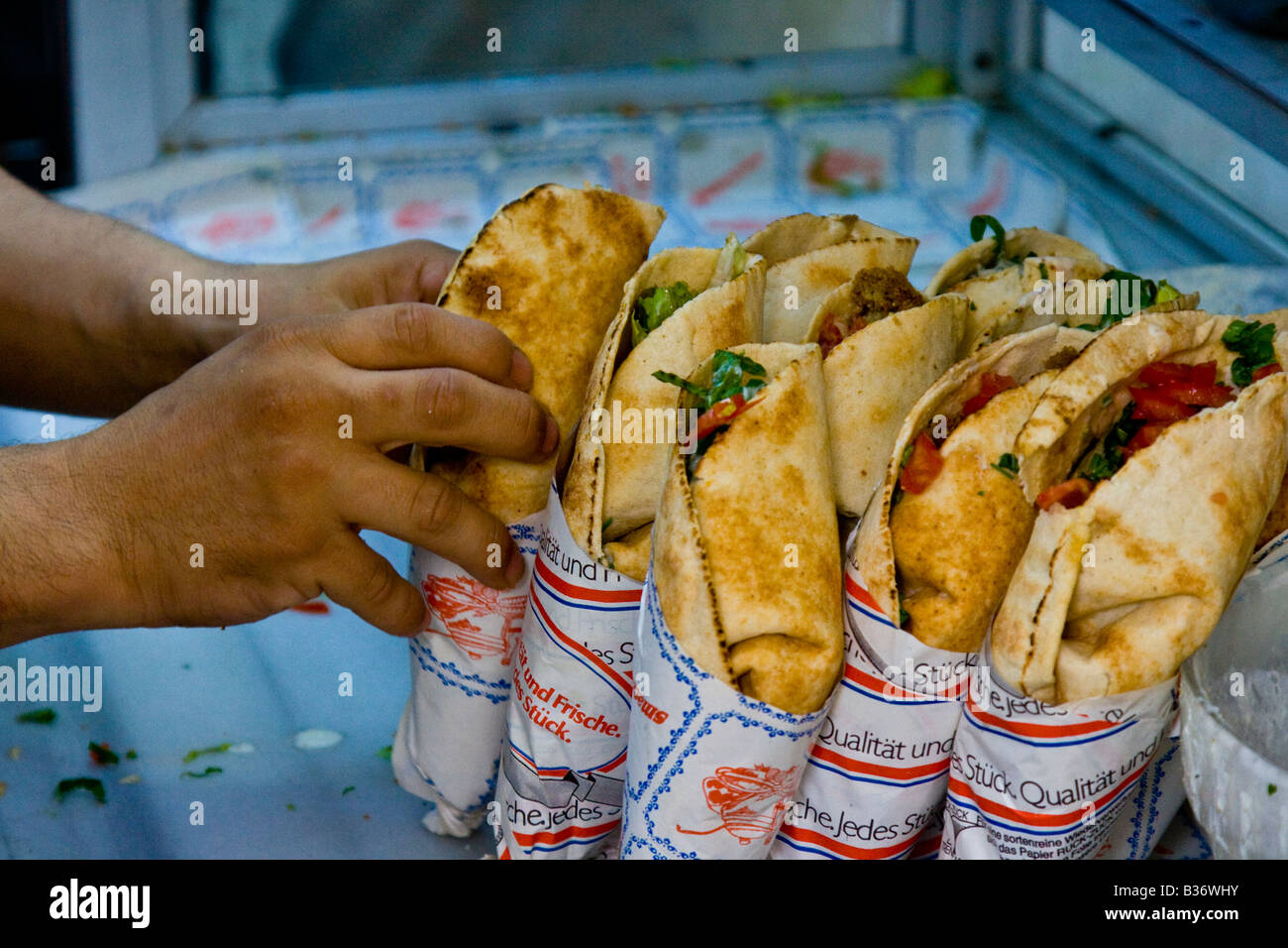 Falafel Sandwiches at a Shop in the Old City in Aleppo Syria Stock Photo