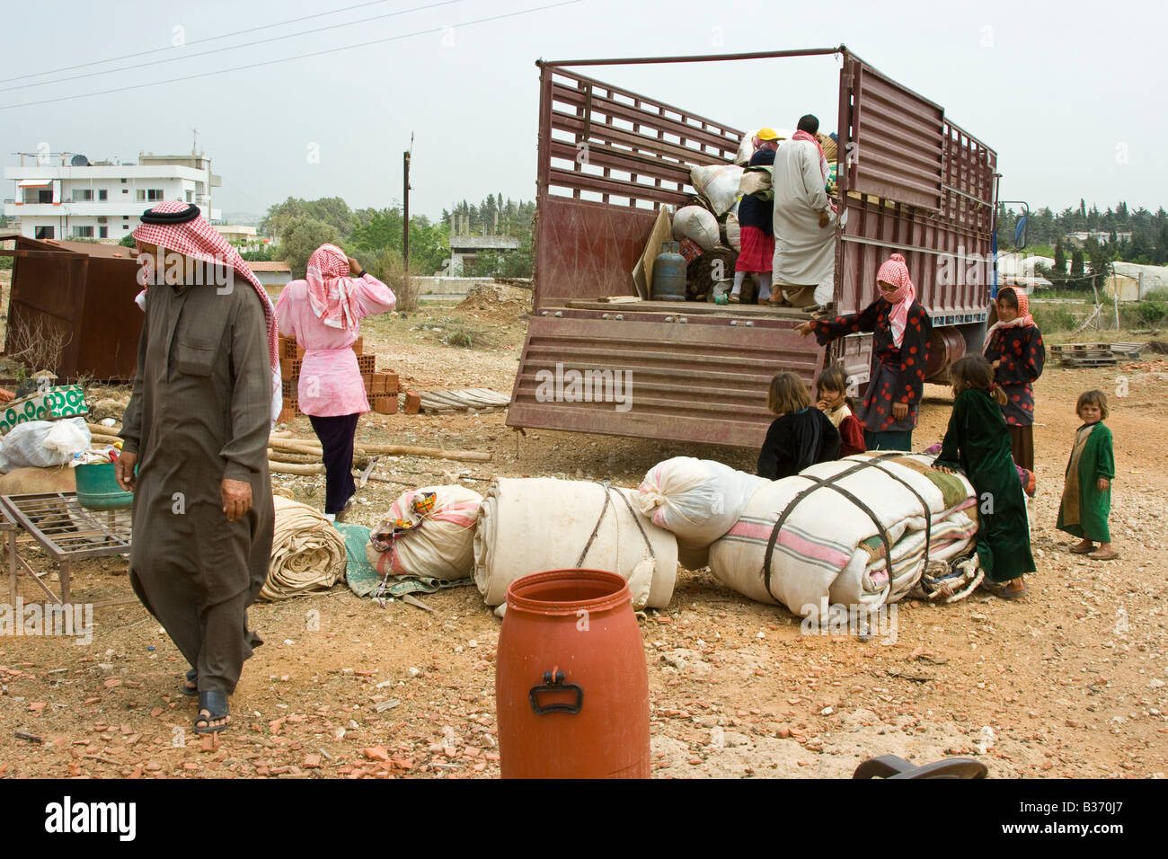 Bedouin Family Pitching Camp Near Tartous Syria Stock Photo