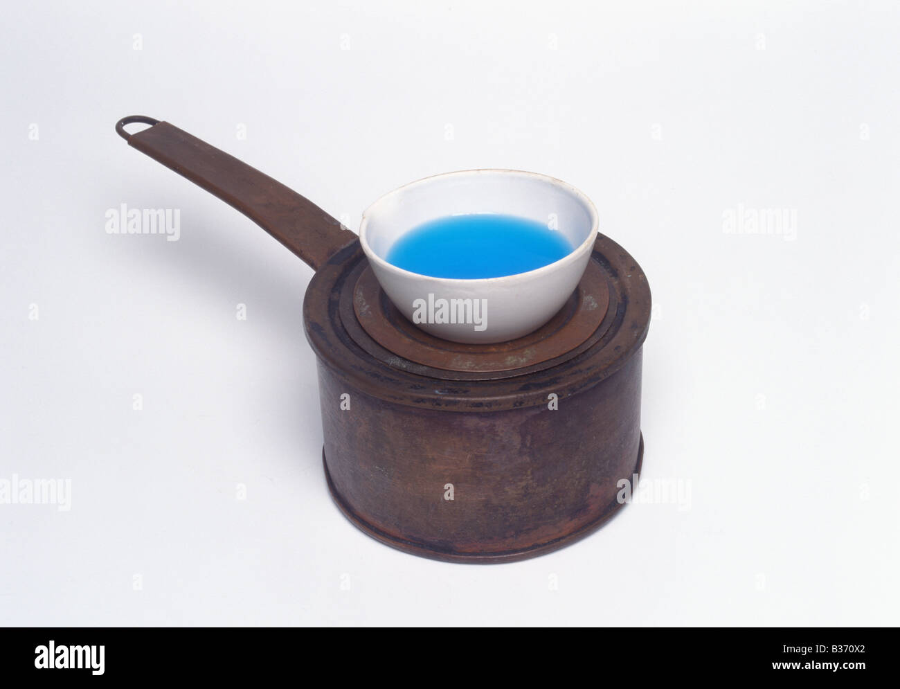 an old style of water bath with an evaporating basin containing copper