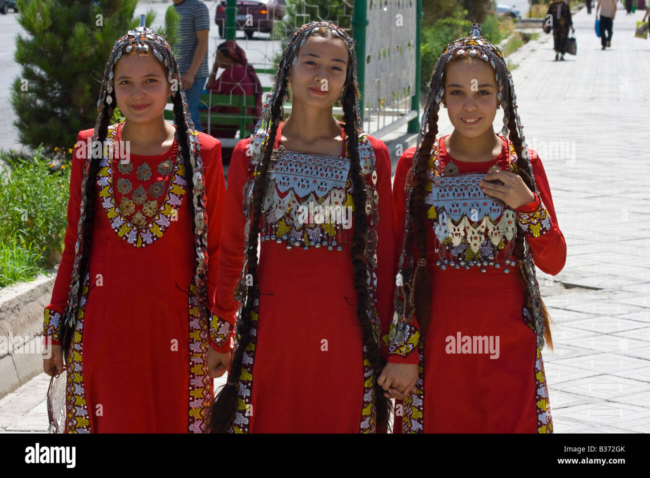 Young Turkmen Women on Their Way to a Traditional Performance in Mary Turkmenistan Stock Photo