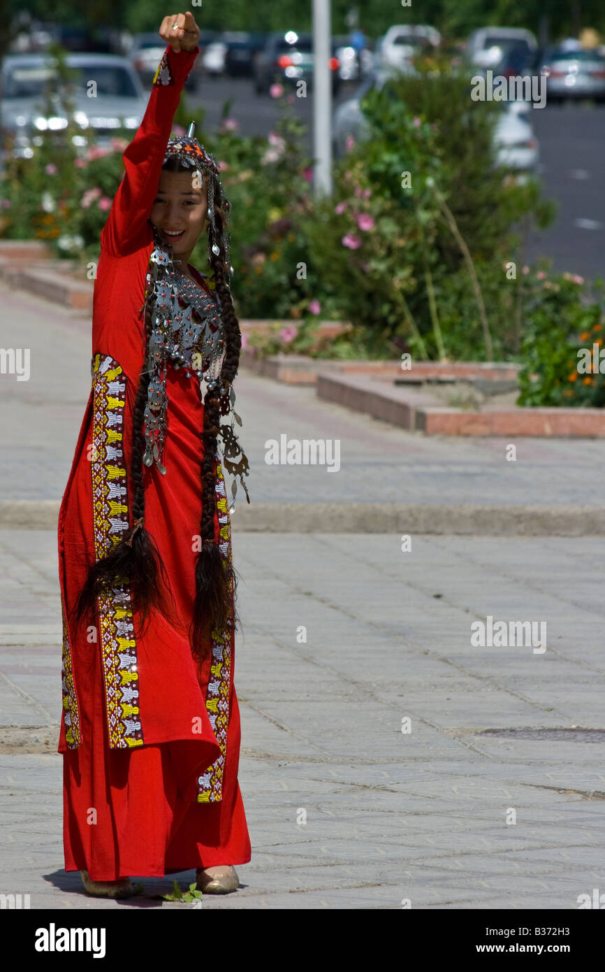 Young Turkmen Woman on Her Way to a Traditional Performance in Mary Turkmenistan Stock Photo