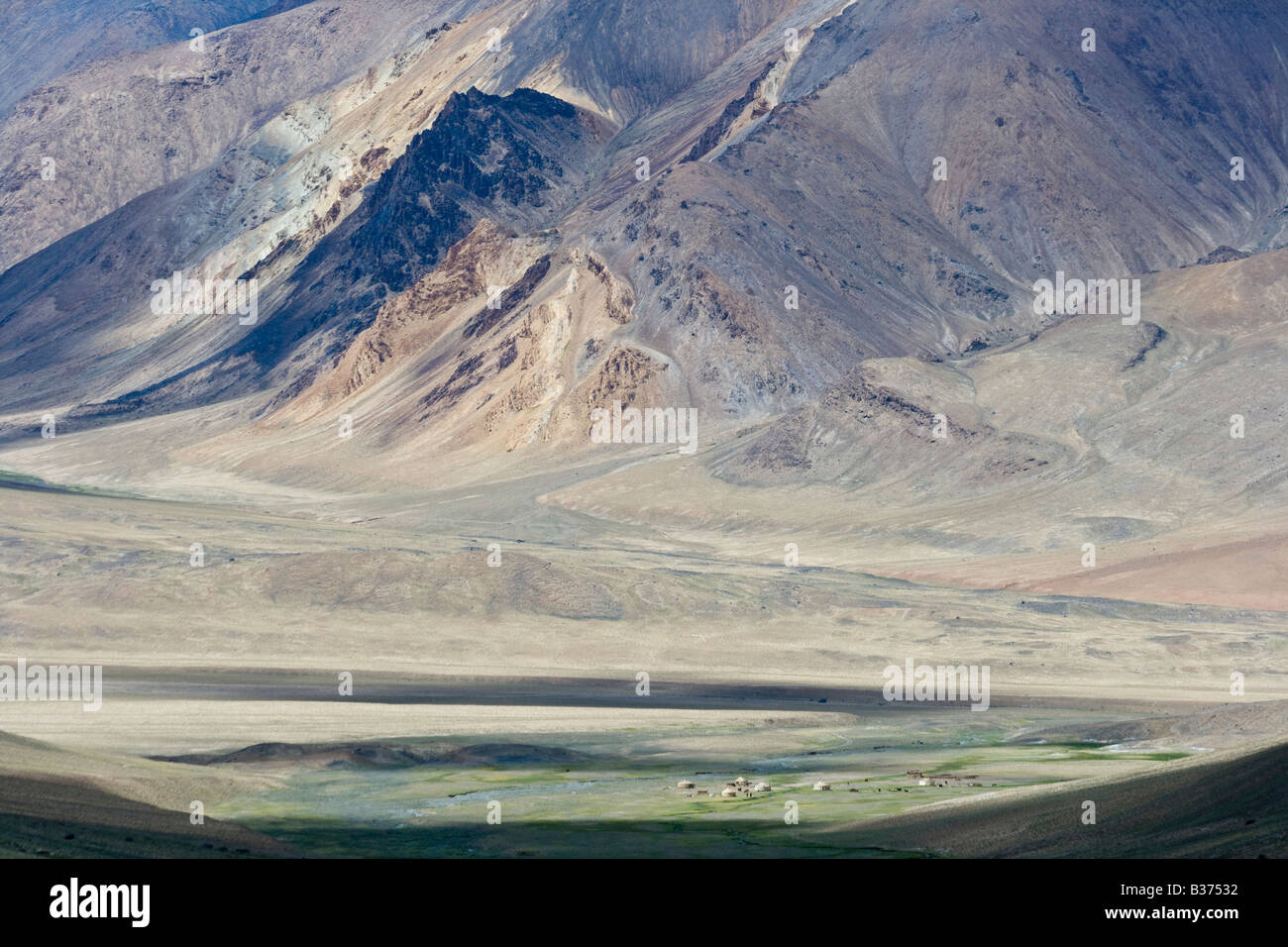 Yurts in the Gumbezkul Valley in Eastern Pamirs near Murgab Tajikistan Stock Photo