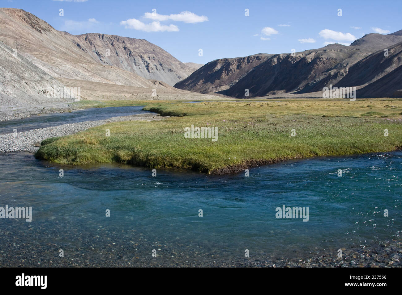Mountain Scenery near Jalang in the Pamirs in Tajikistan Stock Photo