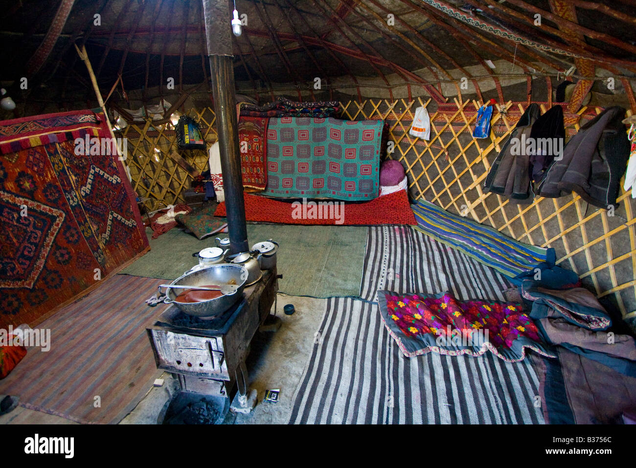 Inside a Yurt During a Yurtstay in Jalang Village in the Pamirs in Tajikistan Stock Photo