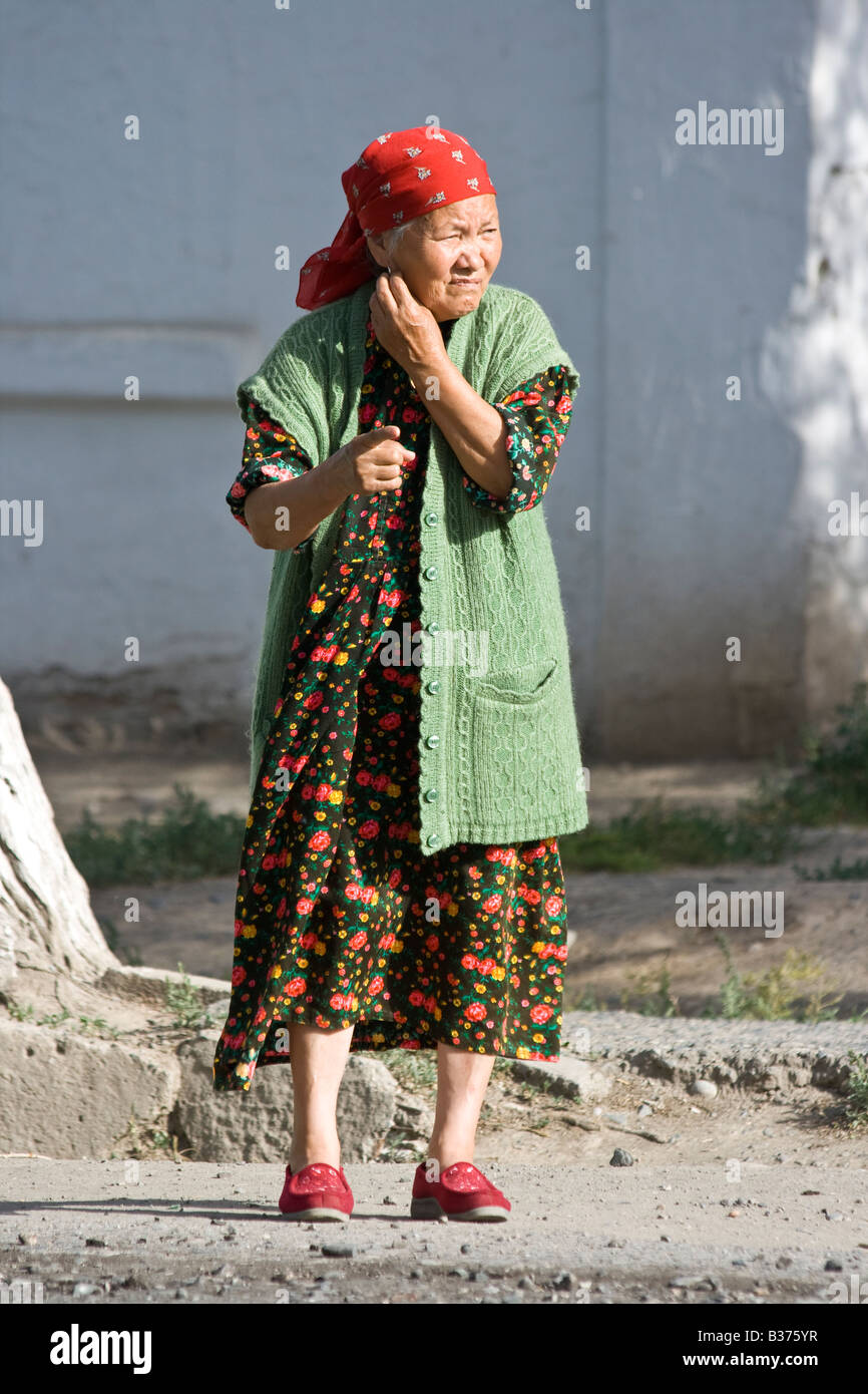 Elderly Kyrgyz Woman in Naryn Kyrgyzstan Stock Photo