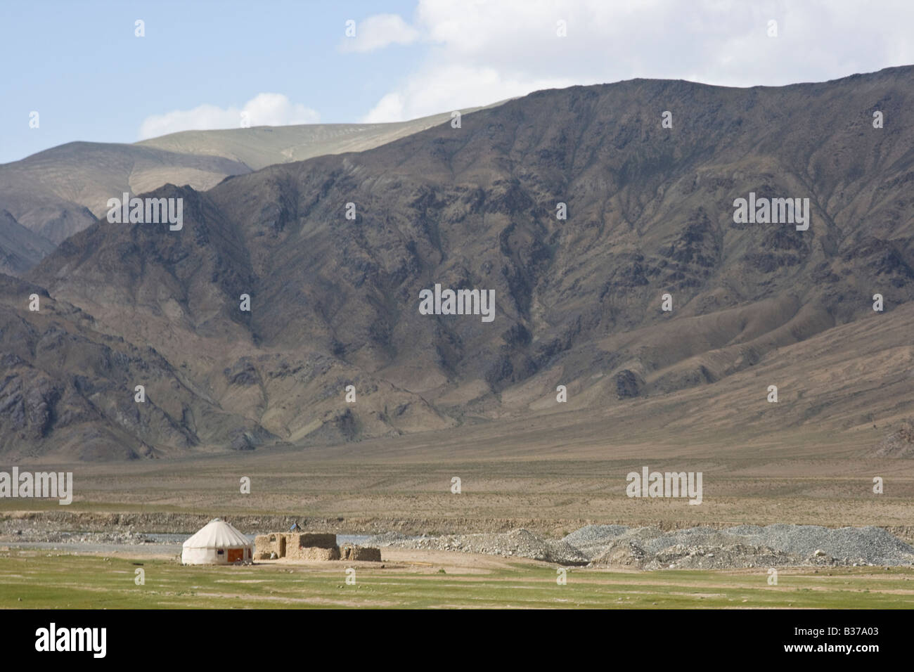 Kyrgyz Yurt in the Mountains on the China Side of the Karakoram Highway Stock Photo