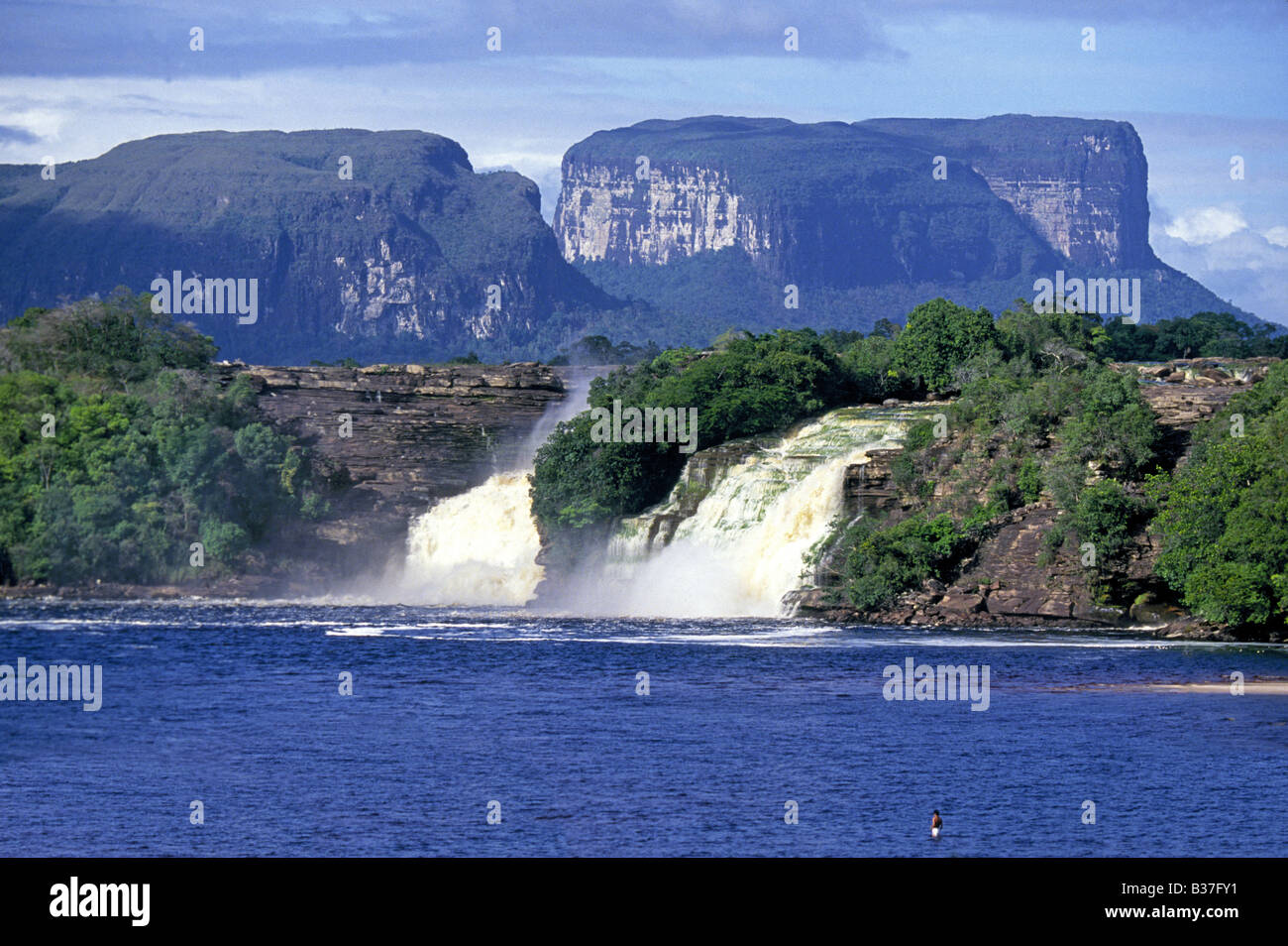 A giant waterfall on the Caroni River in the Gran Sabana section of Bolivar State in Venezuela Land of the Tepuis in Canaima National Park Stock Photo