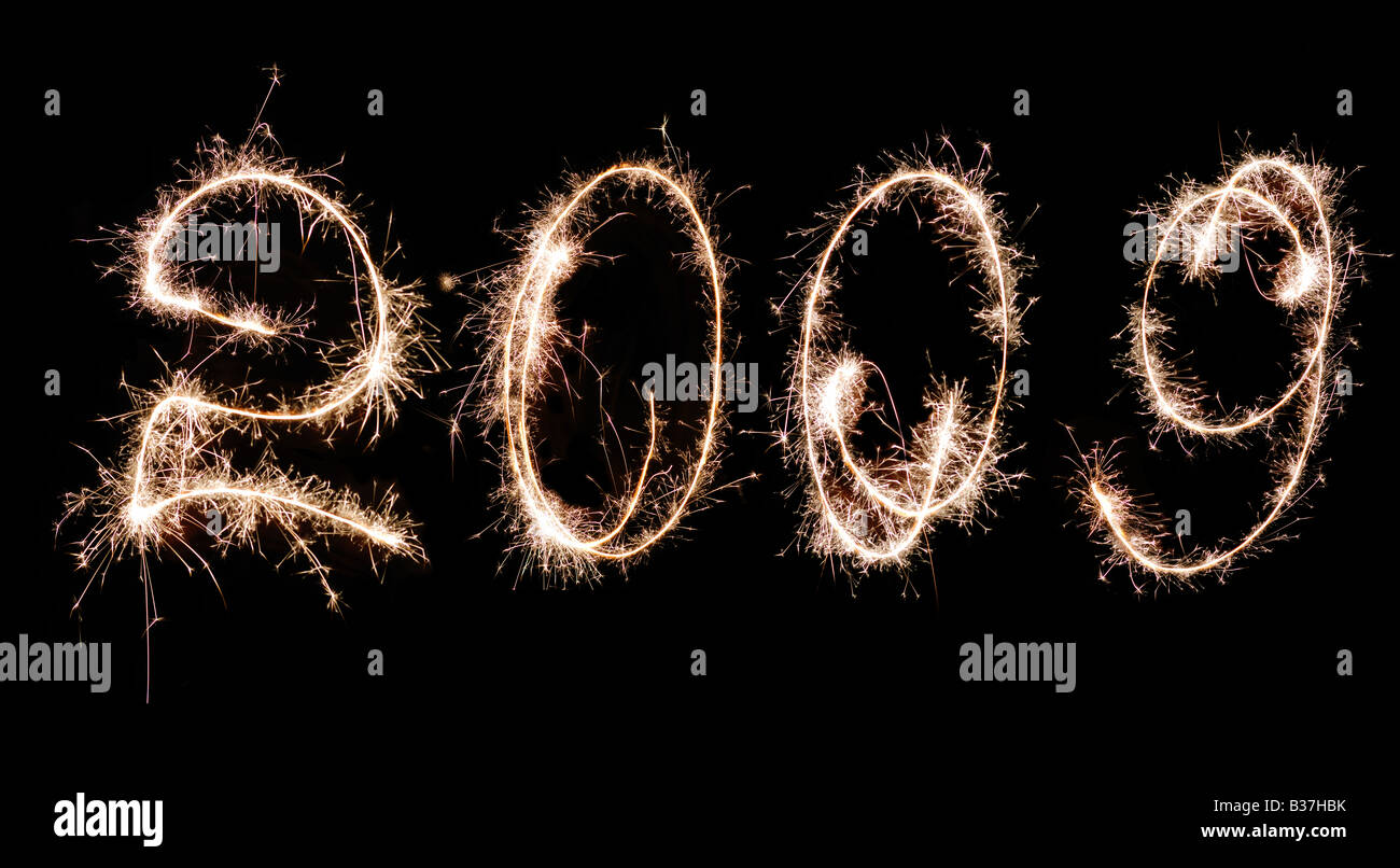 Inscription 2009 made by celebratory fireworks Stock Photo