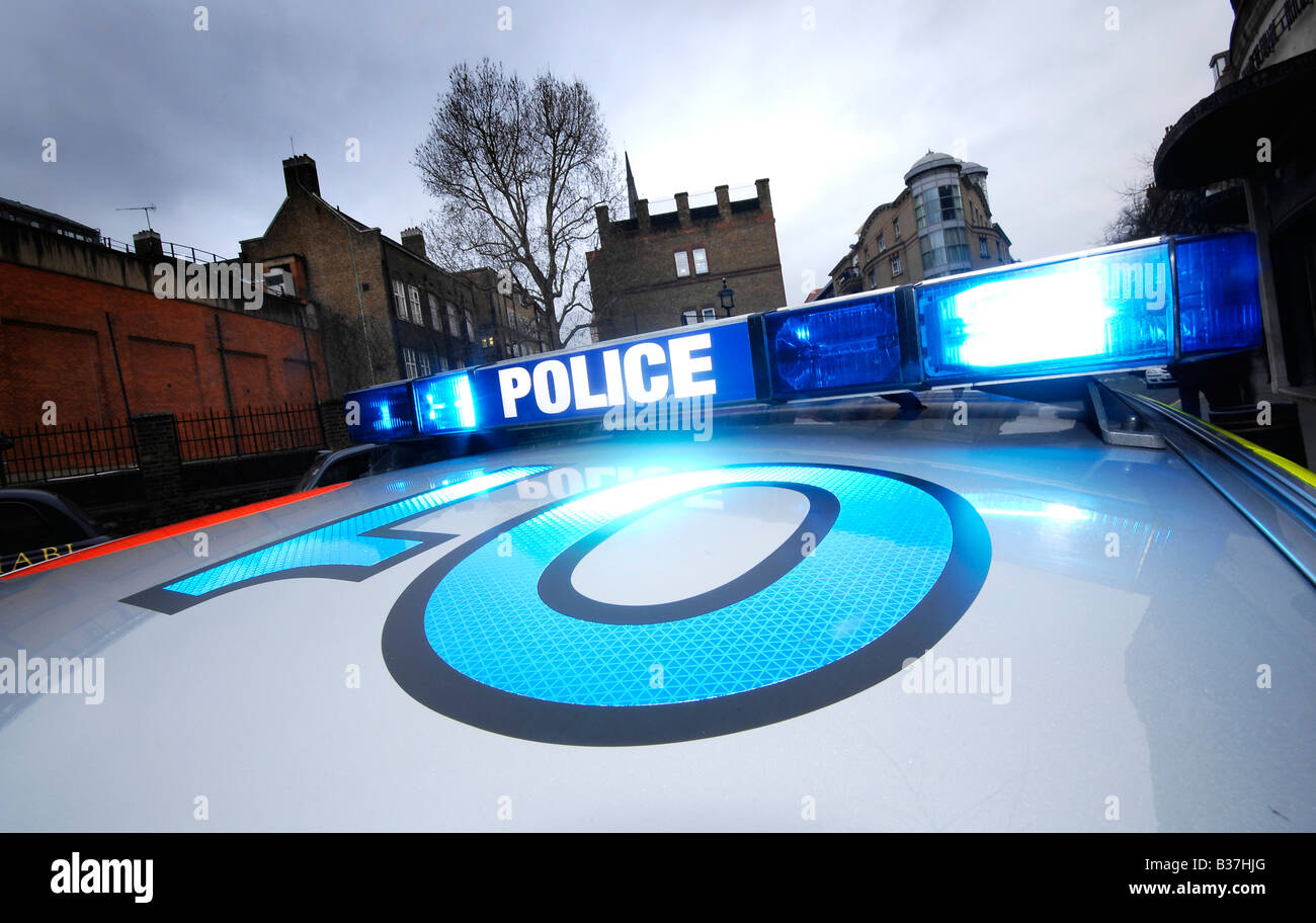 Police blue lights in London Stock Photo