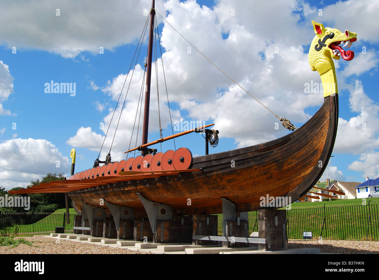 The 'Hugin' Replica Viking Ship, Pegwell Bay, Kent, England, United Kingdom Stock Photo