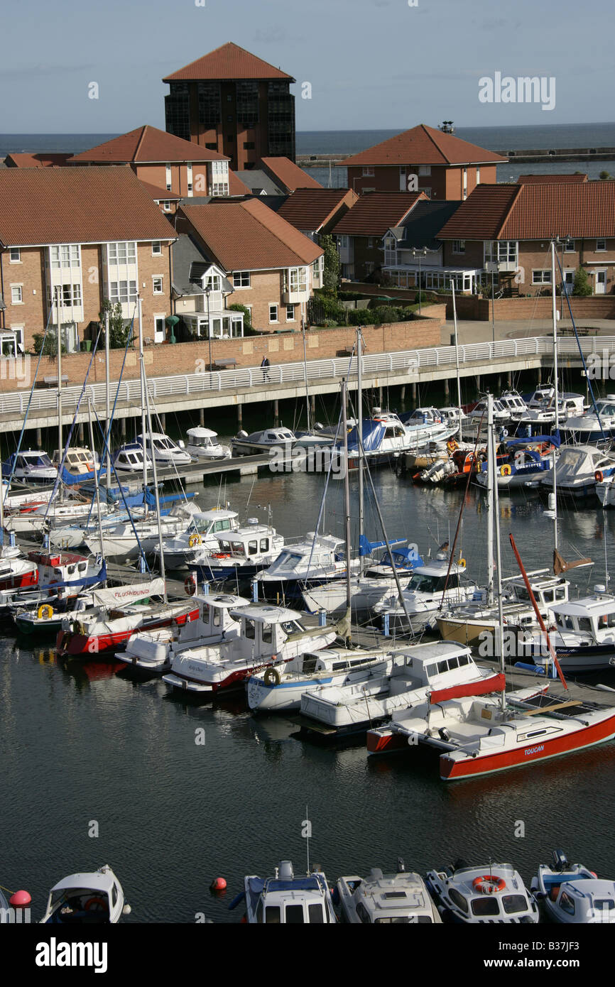 City of Sunderland, England. Sail and power boats berthed at Sunderland Marina complex’s North Dock, on the River Wear. Stock Photo