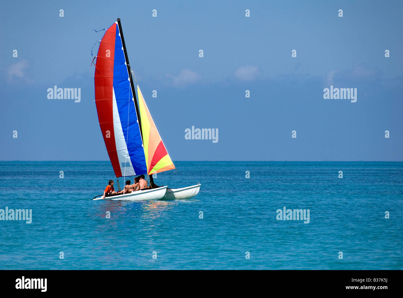A seascape with a sailing catamaran Stock Photo Alamy
