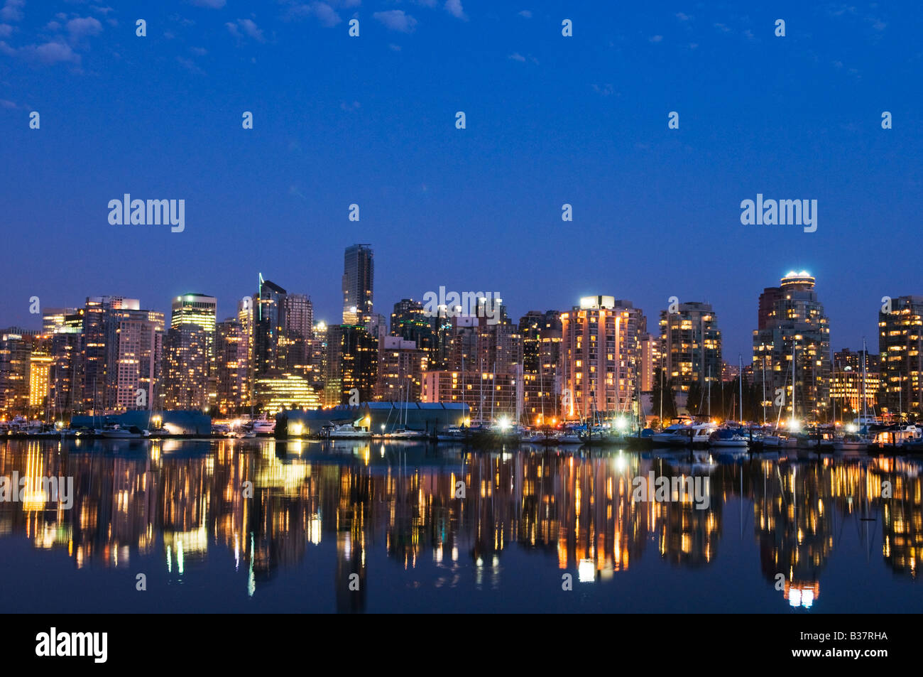 Evening skyline Coal Harbour Vancouver Canada Stock Photo