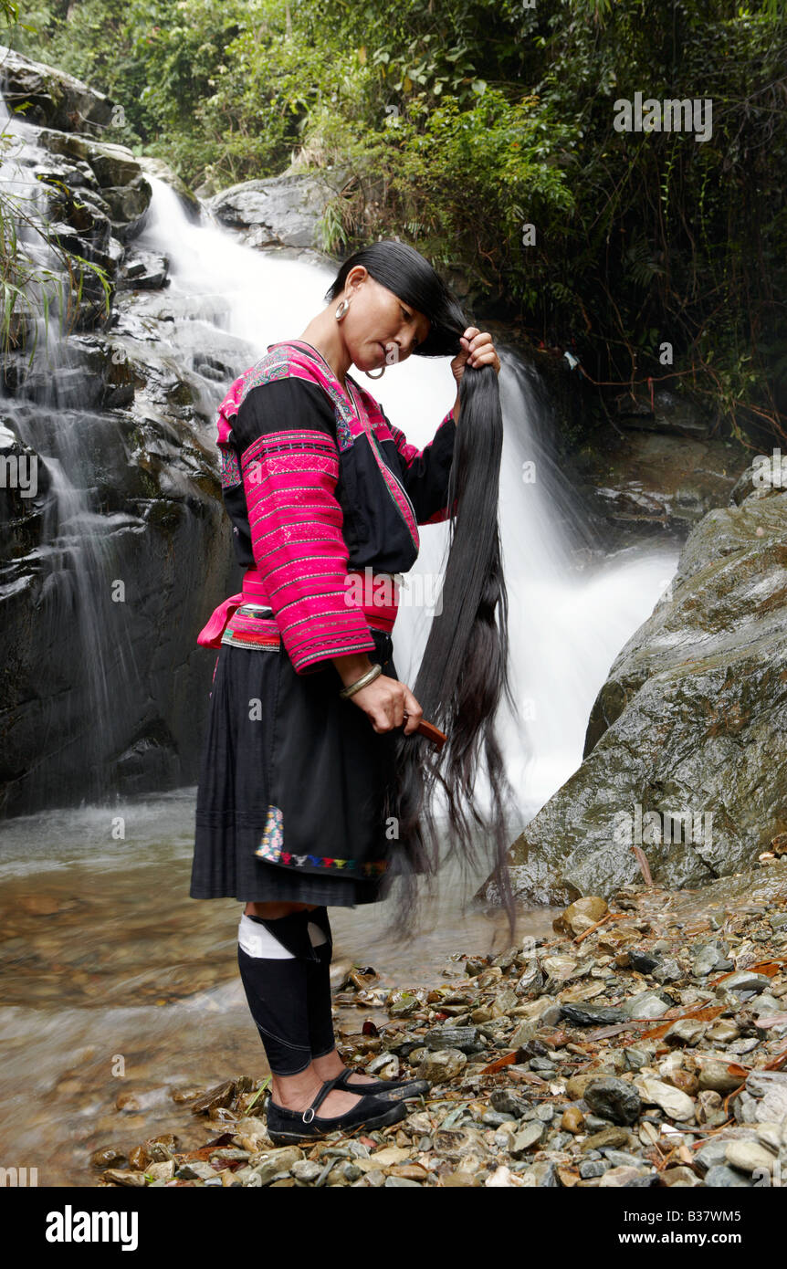 Long haired women of Huangluo Village, China Stock Photo