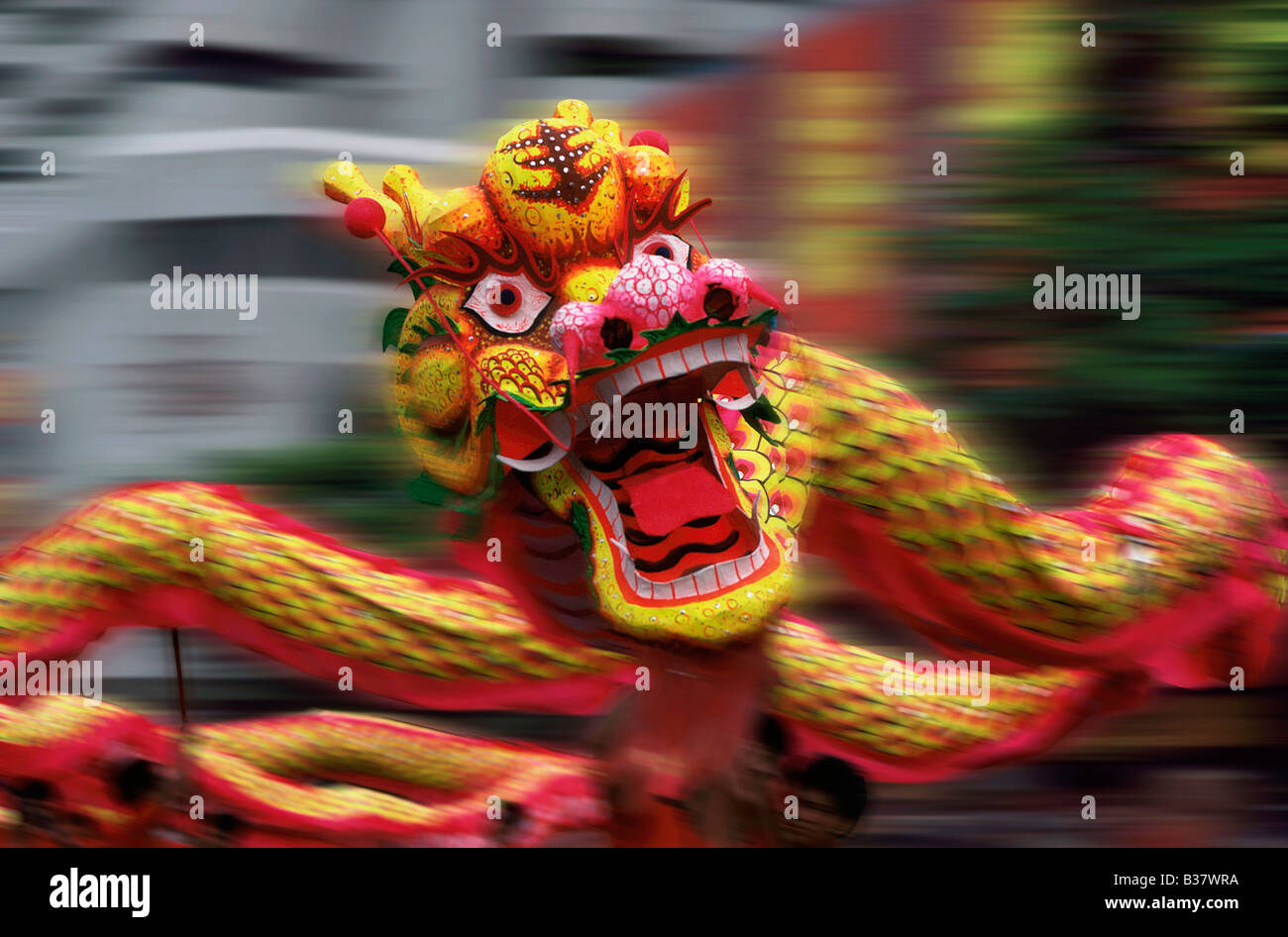 Singapore, Chinese Dragon Dance Stock Photo