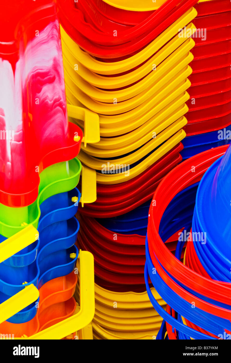 Pile of colorful buckets Stock Photo