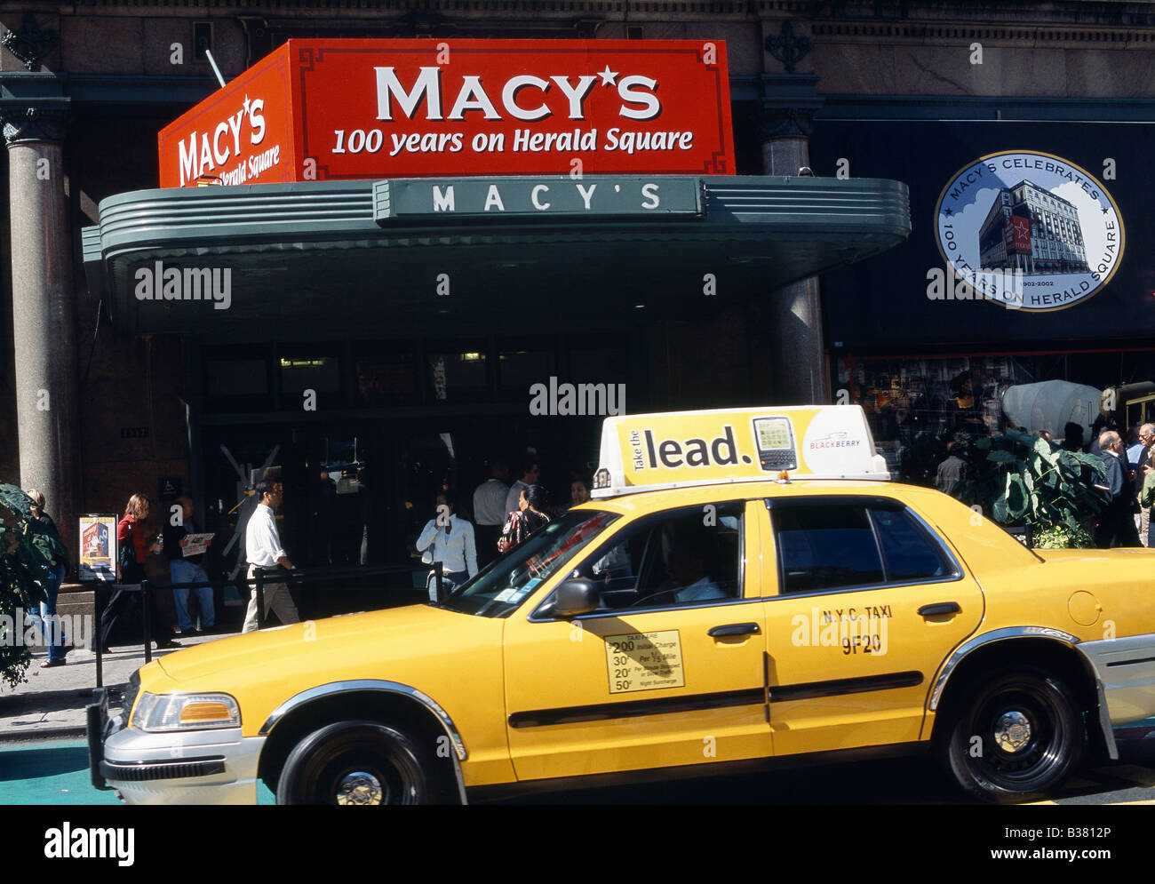 Macy's Store Exterior & Taxi, Day Stock Photo
