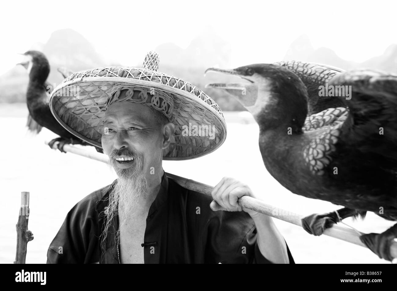 Cormorant Fisherman in the Lijang Li River Xingping Guilin province China Stock Photo