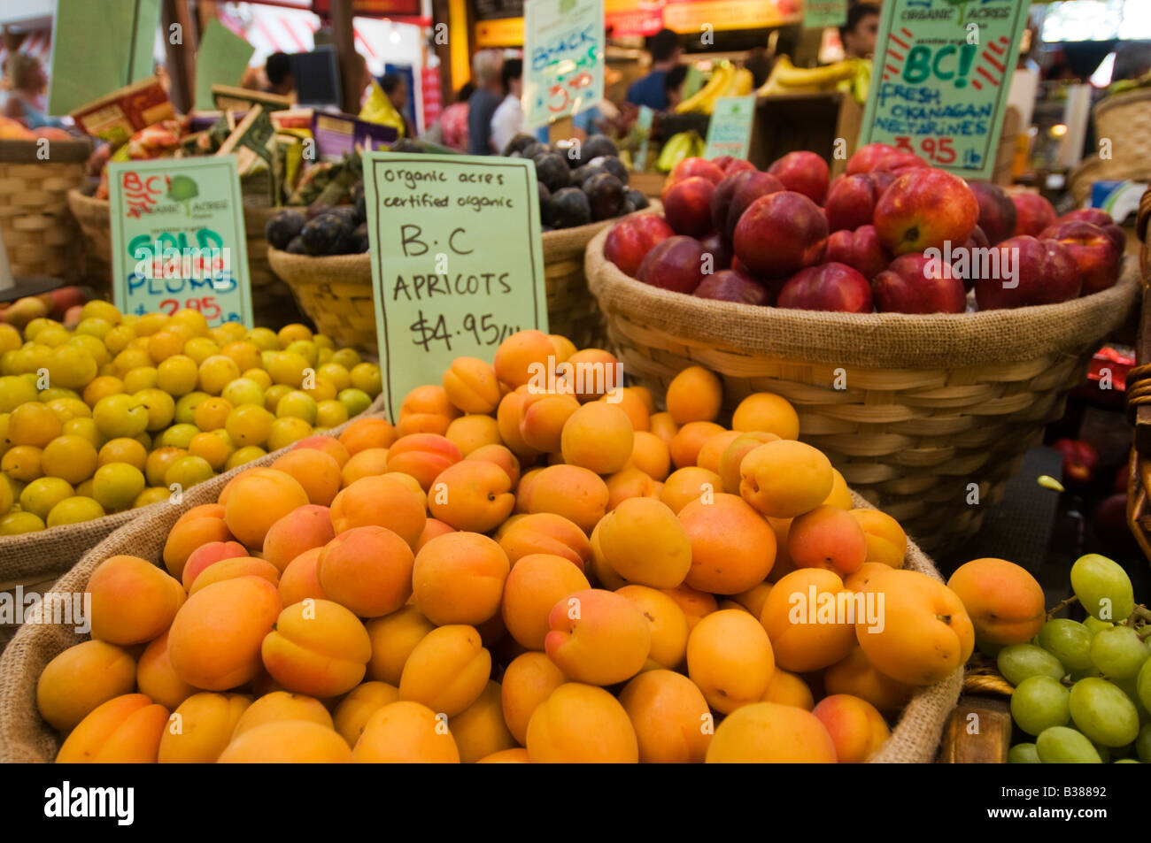 'Organic seasonal fruit in Granville Island Public Market Vancouver British Columbia Canada' Stock Photo