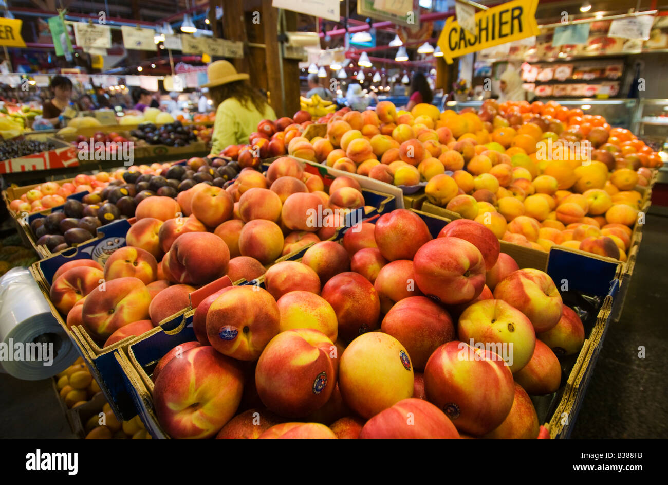 'Fresh seasonal fruit in Granville Island Public Market Vancouver British Columbia Canada' Stock Photo