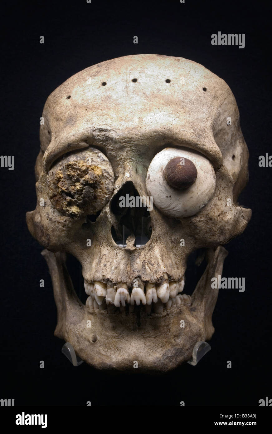 Late Postclassic period Aztec skull mask from the Templo Mayor Museum in Mexico City. Stock Photo