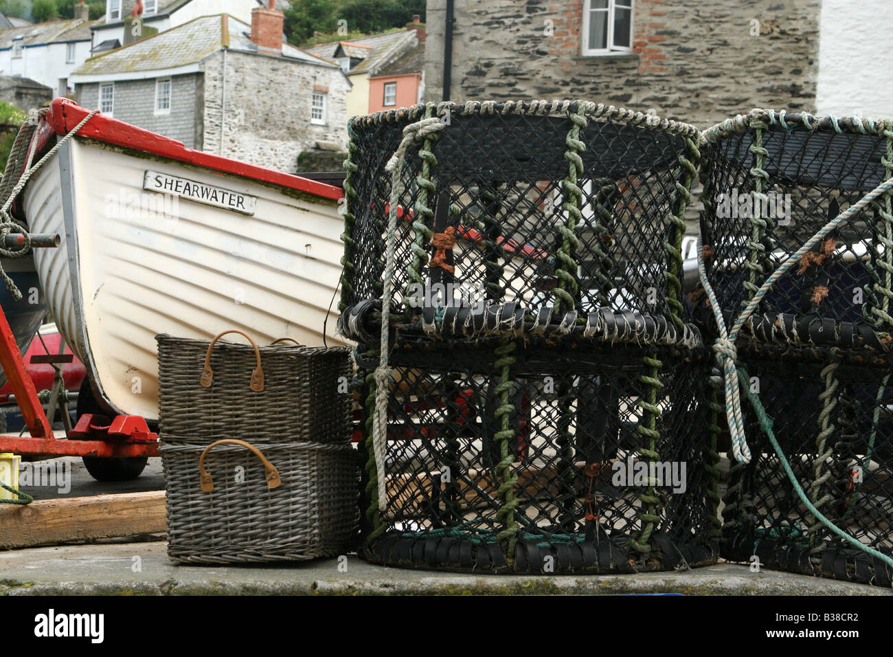 Boat and Lobster Pots at Port Isaac in Cornwall, UK Stock Photo Alamy
